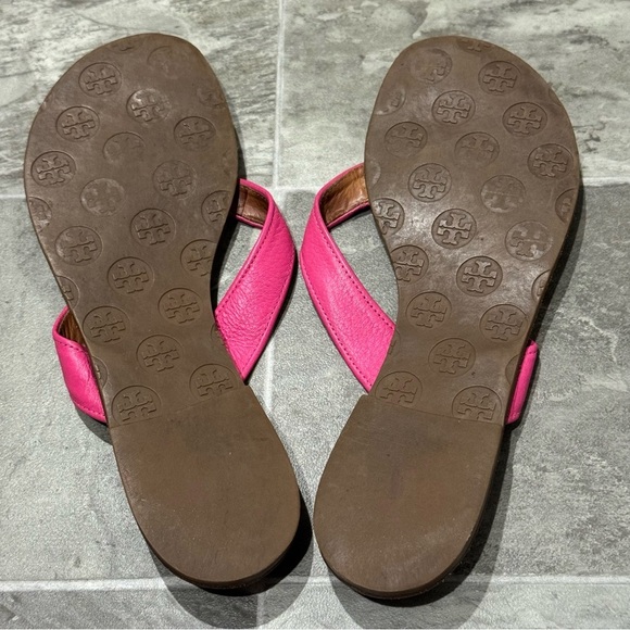 Tory Burch Leather Thong Sandals Size 10 THORA Tumbled Hibiscus Pink - Picture 7 of 11